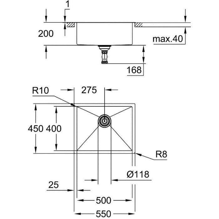 GROHE K700 31726SD0 Fregadero Acero Inoxidable AISI 304, 1 Cubeta, Empotrado, 500x400mm, 1mm, StarLight 2 GROHE K700 31726SD0 Fregadero Acero Inoxidable AISI 304, 1 Cubeta, Empotrado, 500x400mm, 1mm, StarLight 2