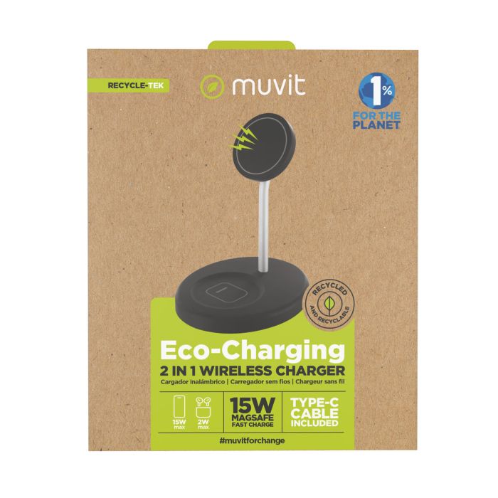 muvit for change cargador 2 en 1 soporte magsafe+iWatch/Airpod negro 4