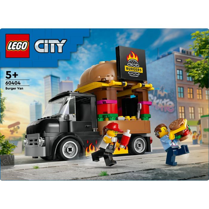 LEGO 60404 Camión Hamburguesería City, Puesto de comida móvil con forma de hamburguesa gigante y minifiguras +5 años 11
