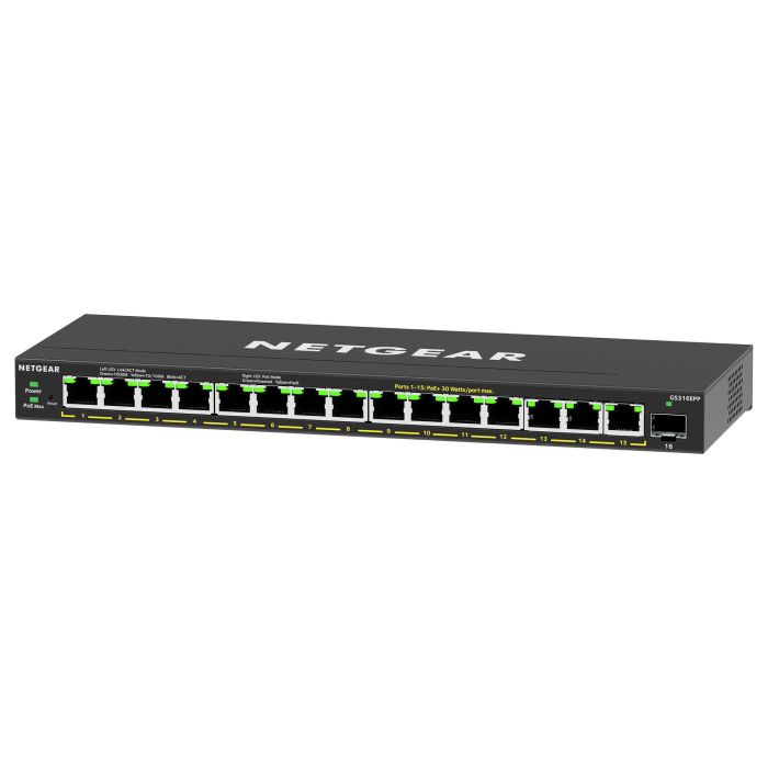 NETGEAR GS316EPP-100PES Switch PoE+ Gigabit con 16 Puertos RJ45, 1 Puerto SFP y 231W de Potencia Total 1