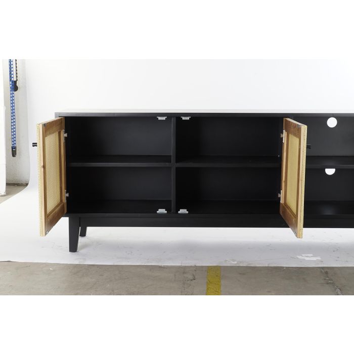 DKD Home Decor Mueble TV Balines Abeto Ratán Negro Natural con 2 Puertas y 3 Estanterías 160x38x65 cm 3