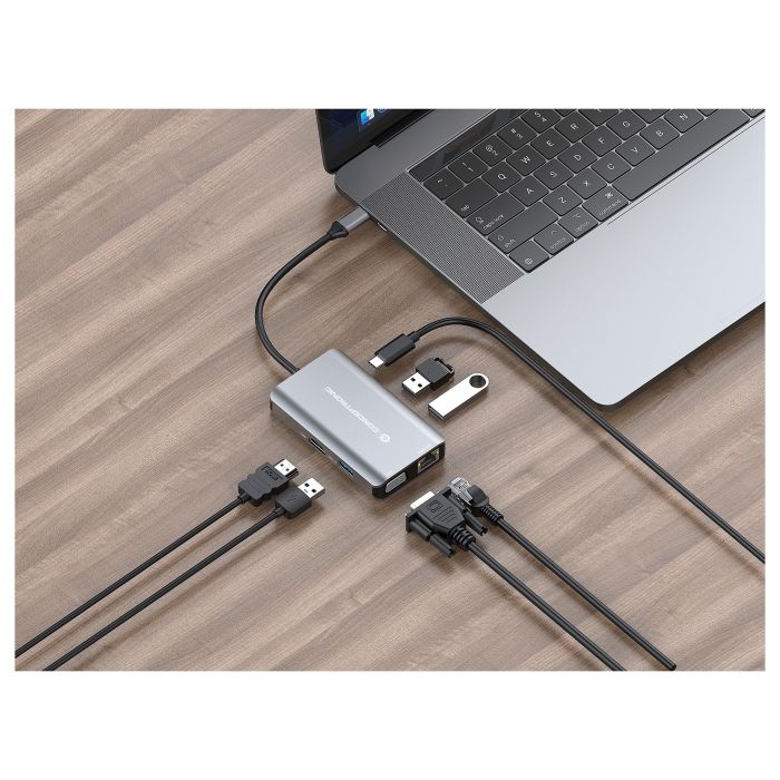 Conceptronic Docking Station DONN21 Gris 7 En 1 con Puertos USB, HDMI y SD