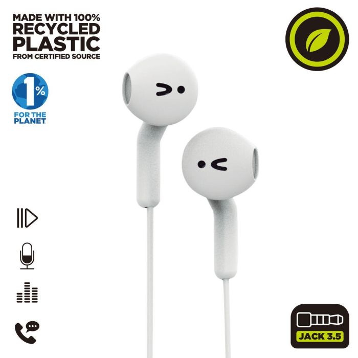 Muvit Auriculares E56 Blanco, Estéreo Ergonómicos con Micrófono y Conector Jack 3.5mm, Plástico Reciclado Certificado, Packaging Sostenible FSC 8 Muvit Auriculares E56 Blanco, Estéreo Ergonómicos con Micrófono y Conector Jack 3.5mm, Plástico Reciclado Certificado, Packaging Sostenible FSC 8