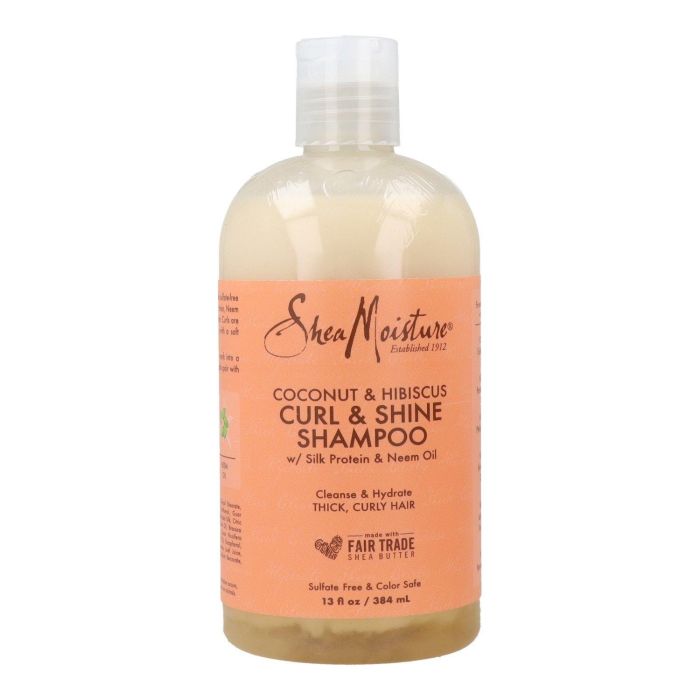 Shea Moisture Coconut & Hibiscus Champú Curl & Shine 384ml para Cabellos Gruesos, Rizados, Antifrizz y Definición