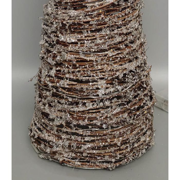 DKD Home Decor Cono de Navidad Alpina Decorativo de Ratán con LED Marrón Claro (19x62x19 cm), 2 Pilas AA 1