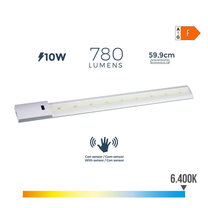 Regleta led con sensor 10 W 780 lm 6500 k luz fria 5,5 x 59,9 cm