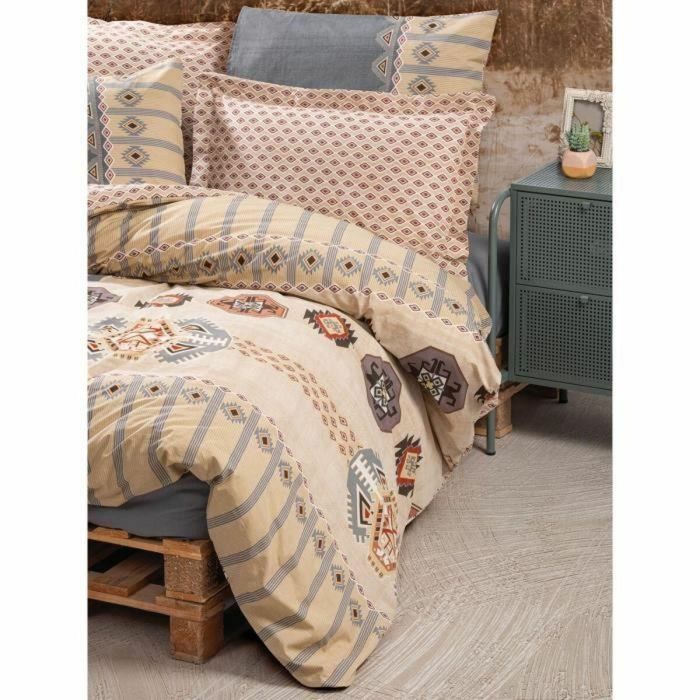 Juego de cama beige 1 funda nórdica 220x240 cm + 2 fundas de almohada 60x60 cm 100% algodón 2