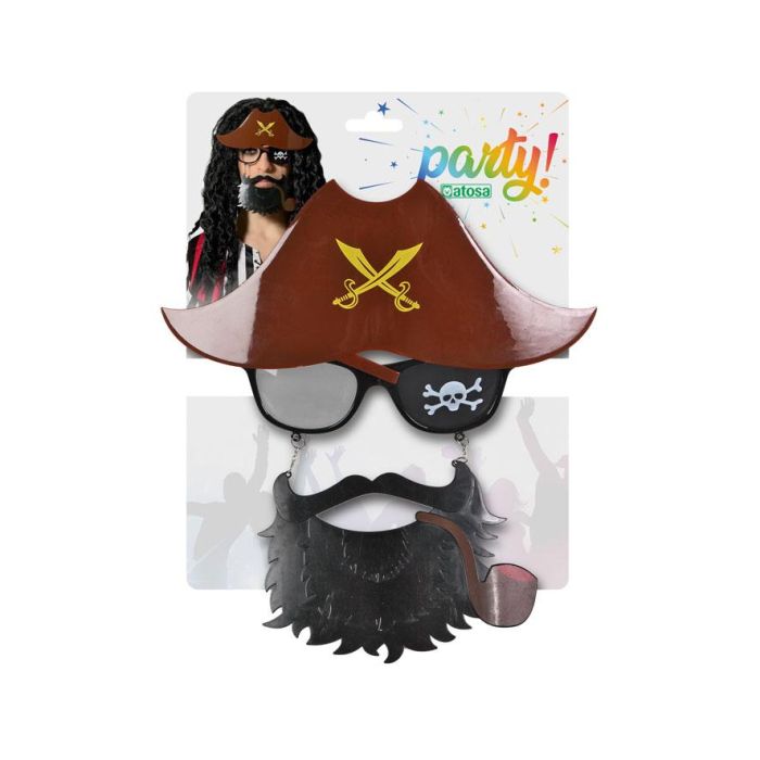 Gafas Piratas con Pipa, Parche, Barba y Sombrero de Corsario - Complemento para Disfraces de Fiesta y Carnaval 1