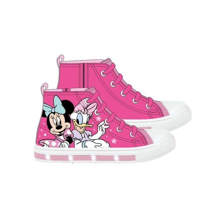 Cerdá T026 Zapatilla de Loneta Alta Minnie con Luces y Suela PVC - Color Pink, Talla 26