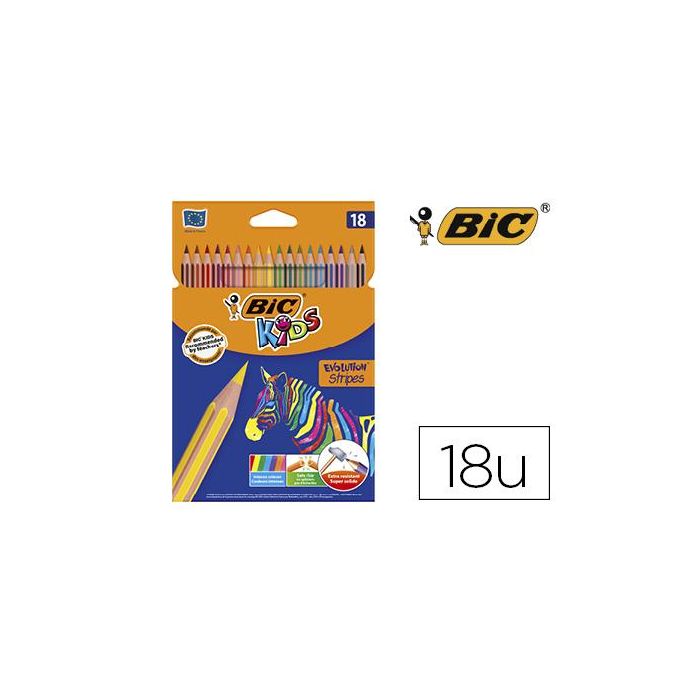 Bic Lápices De Colores Kids Evolution Stripes C-Surtidos Estuche 18 Ud