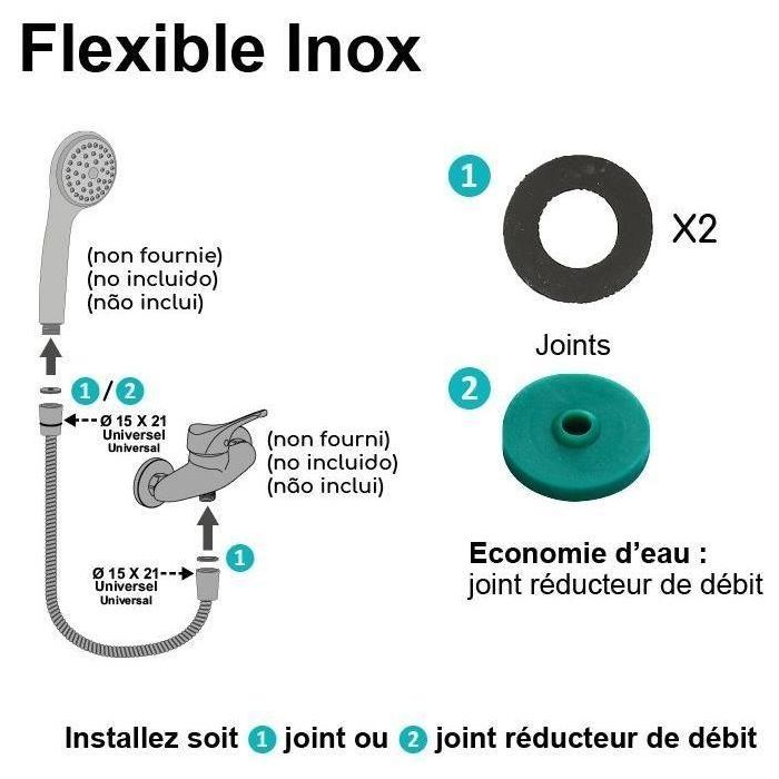 Edouard Rousseau ROU3047404026110 Manguera de Ducha con Tuercas Metálicas, Engarces de Seguridad, 2m, Mango de Acero Inoxidable Cromado 2 Edouard Rousseau ROU3047404026110 Manguera de Ducha con Tuercas Metálicas, Engarces de Seguridad, 2m, Mango de Acero Inoxidable Cromado 2