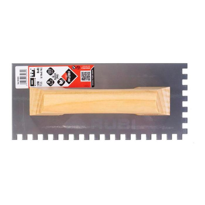 Rubi Peine acero 28cm dentado 8x8mm mango madera cerrado R65984 para morteros y cerámica 1
