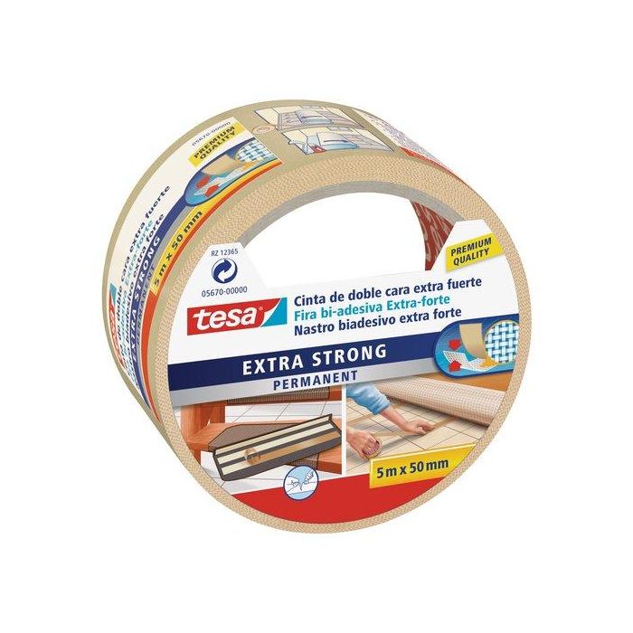 Cinta Adhesiva Doble Cara Tesa Moquetas Rollo 5X50 Extra Fuerte