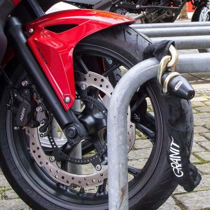 ABUS 1480/180 Candado de cadena de una sola pieza, eslabones 14 mm, funda de tela, cierre directo, cilindro Xplus, 2 llaves 2