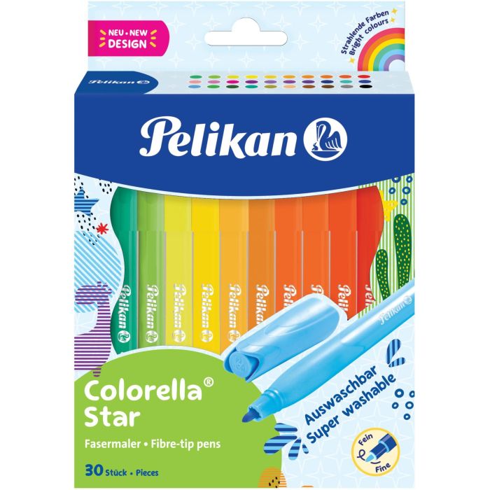 Pelikan C302 Rotuladores Fasermaler Colorella Star, 30 colores surtidos, punta redonda 0.6 mm, tinta base agua