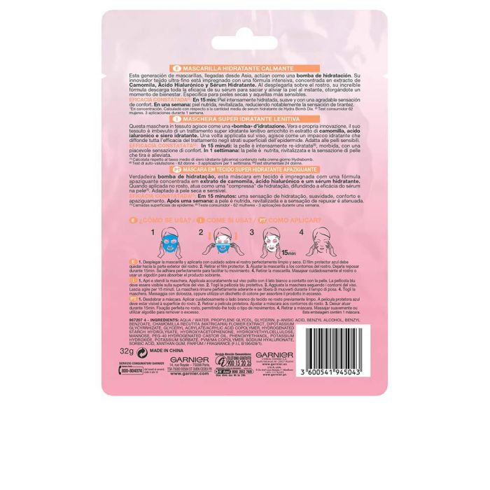 Garnier SKINACTIVE HYDRABOMB Mascarilla Facial Hidratante Calmante para Pieles Secas y Sensibles 1 Unidad Garnier SKINACTIVE HYDRABOMB Mascarilla Facial Hidratante Calmante para Pieles Secas y Sensibles 1 Unidad