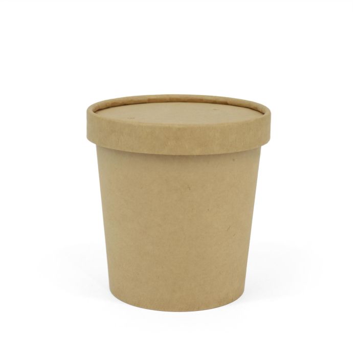 Algon Set 4 Tarrinas Kraft con Tapa 800 ml - 11.5 x 12 x 11.5 cm (12 Unidades)