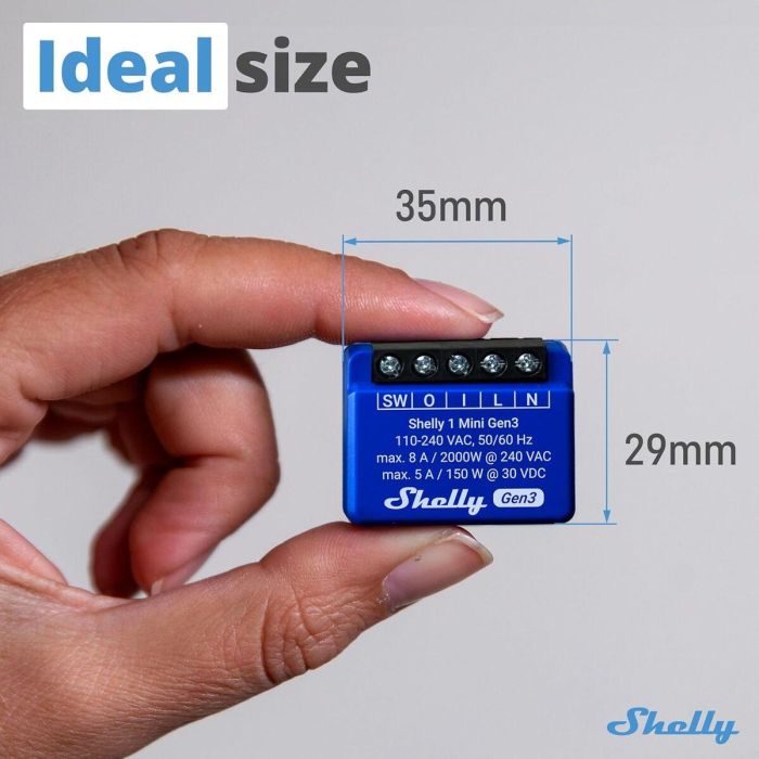 Shelly 1 Mini Gen. 3 WLAN BT Relais 8A 1 Kanal Unterputz Interruptor Inteligente 12