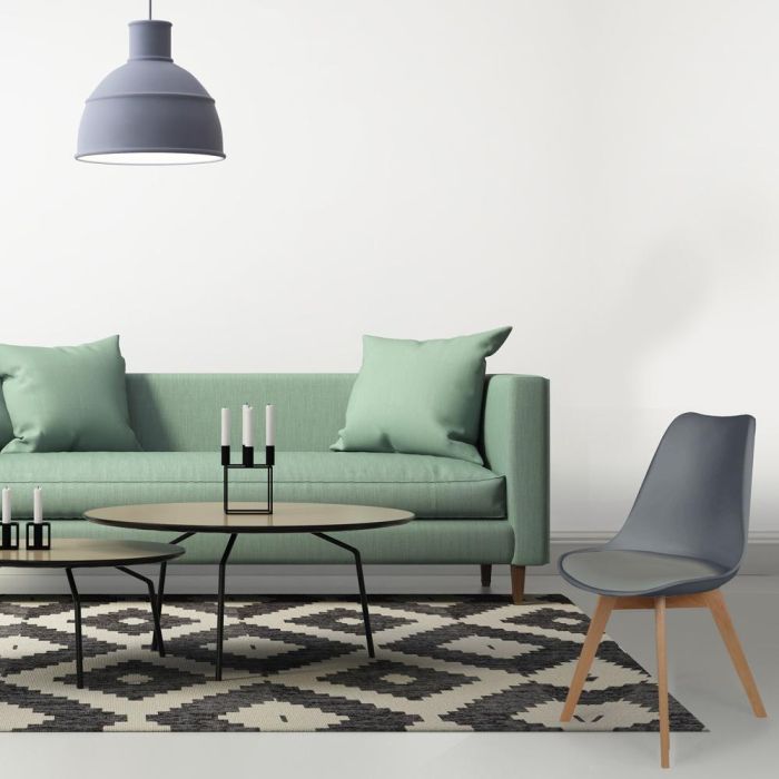 Home Deco Factory Silla COPENHAGUE Acolchada Gris Diseño Escandinavo Patas Madera Haya 49x58 cm 4