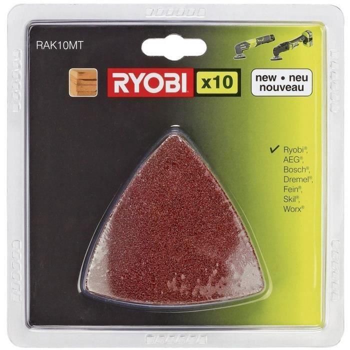 Ryobi Kit 10 Triángulos Abrasivos para Multiherramienta - Granos 60, 80 y 120