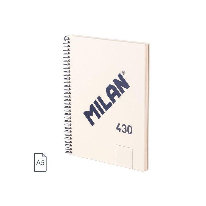 Milan 57151E80BG Cuaderno A5 Tapa Dura Espiral 80 Hojas Blancas 95 Gr/m Beige