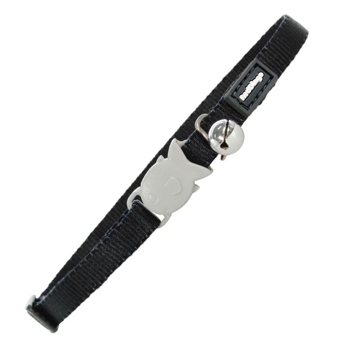 Red Dingo Collar para Gato de Nylon Liso Negro con Cierre de Seguridad Rápido tipo Pez y Cascabel Ajustable 12mm x 20-32cm