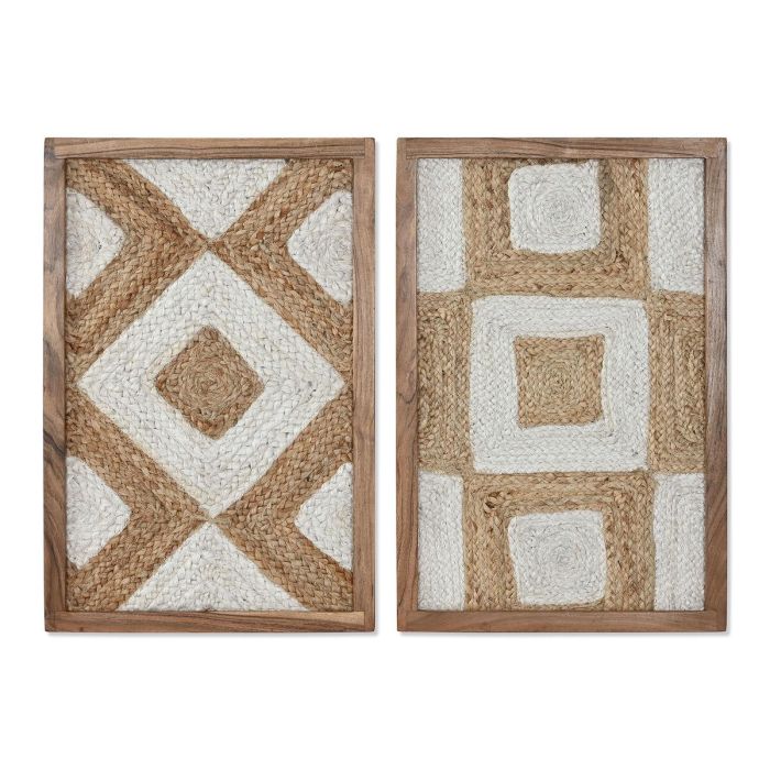 Cuadro Home ESPRIT Blanco Natural Geométrico Boho 40 x 3 x 60 cm (2 Unidades)