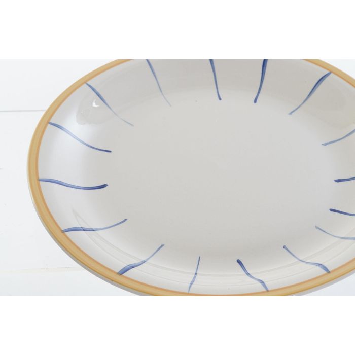 DKD Home Decor Vajilla Stipes Basicos Gres Azul Blanco Set 18 Piezas 26.5 x 3 x 26.5 cm Apto Microondas Lavavajillas 1