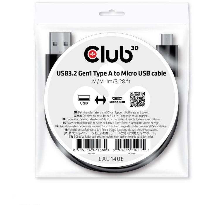 Club3D Cable USB 3.2 Tipo A a Micro USB M/M 1m 1 Club3D Cable USB 3.2 Tipo A a Micro USB M/M 1m 1