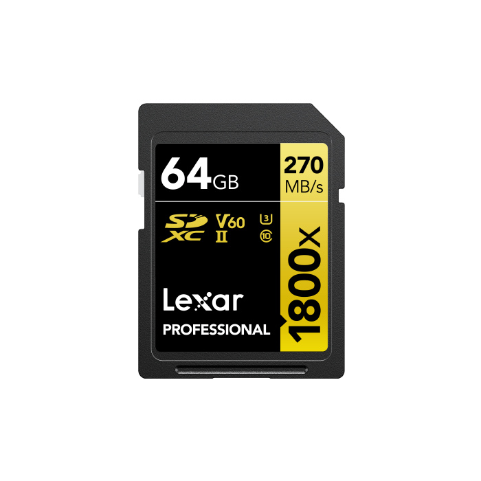 Lexar LSD1800064G-B2NNU Tarjeta SDXC 64 GB UHS-II U3 V60 1800x Velocidad 270 MB/s Lectura Clase 10 Resistente Negro Lexar LSD1800064G-B2NNU Tarjeta SDXC 64 GB UHS-II U3 V60 1800x Velocidad 270 MB/s Lectura Clase 10 Resistente Negro