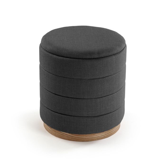 Puff con almacenamiento gris VERSA 44x40 cm - Madera MDF, Poliéster, Tela lino sintético Puff con almacenamiento gris VERSA 44x40 cm - Madera MDF, Poliéster, Tela lino sintético