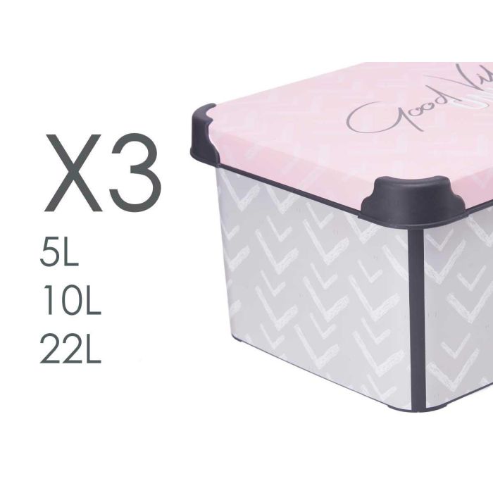 Set 3 Cajas Plástico Kipit Vibes - 39x29x23.5 cm, 35x23.5x16.5 cm, 29x19x13.5 cm 3 Set 3 Cajas Plástico Kipit Vibes - 39x29x23.5 cm, 35x23.5x16.5 cm, 29x19x13.5 cm 3