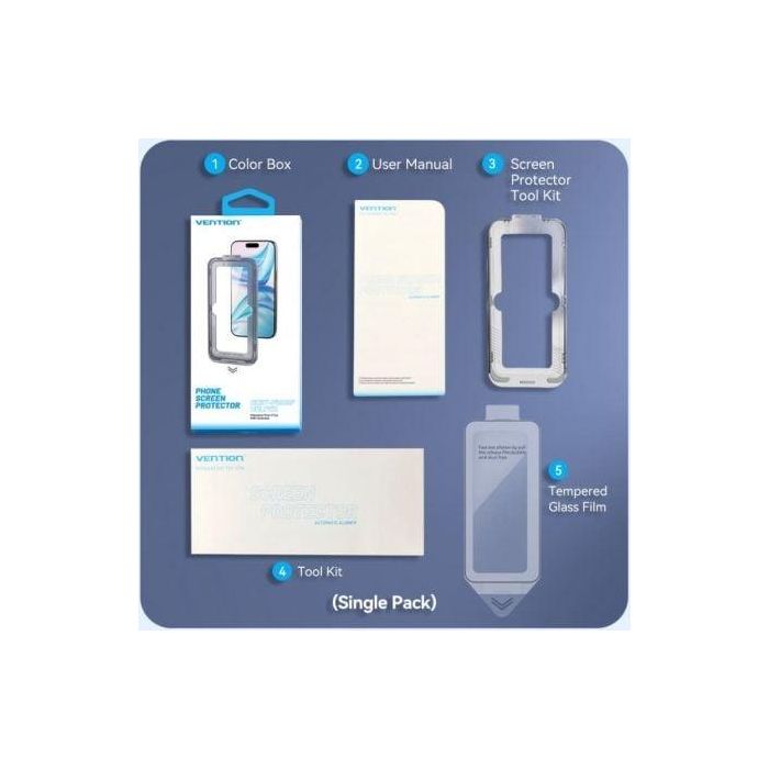 Protector de Pantalla de Cristal Templado Vention KUJTCA-10 para iPhone 14 + Herramienta de Instalación Antipolvo 3