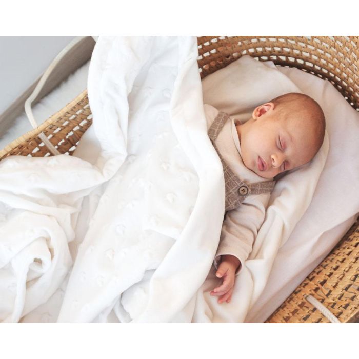 Kiokids Manta para Bebé Blanco con Estrellas en Relieve - Manta Suave 80x110 cm para Recién Nacido +0 Meses
