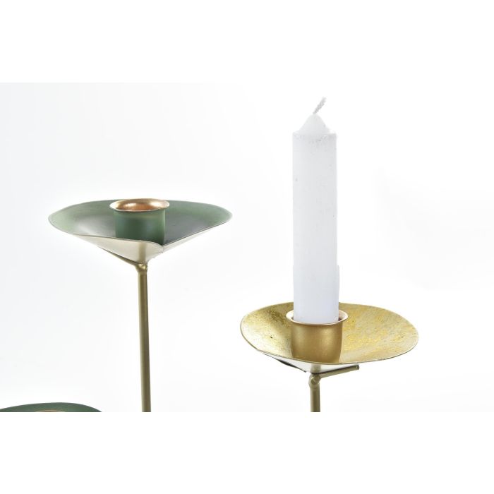 DKD Home Decor Candelabro Oriental Colección Surimi Metal Dorado Verde Menta con Diseño Nenúfar 19x20x19 cm - Pack 2 Unidades 1