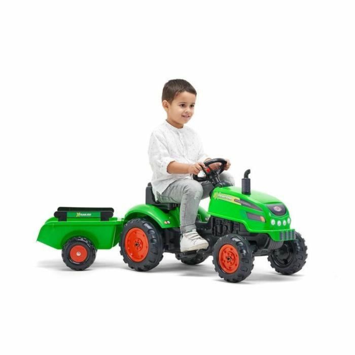 FALK - Tractor de pedal verde X Tractor con capó de apertura y remolque incluido 3