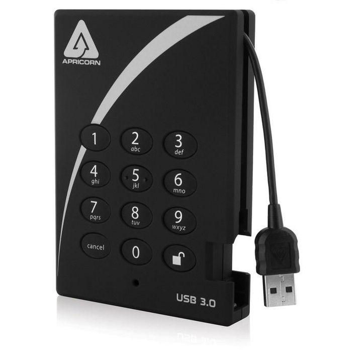 Apricorn Aegis Padlock 3.0 Disco Duro Externo 2TB USB 3.0 - Cifrado Hardware AES 256-bit FIPS 197, Acceso PIN, Sin Software