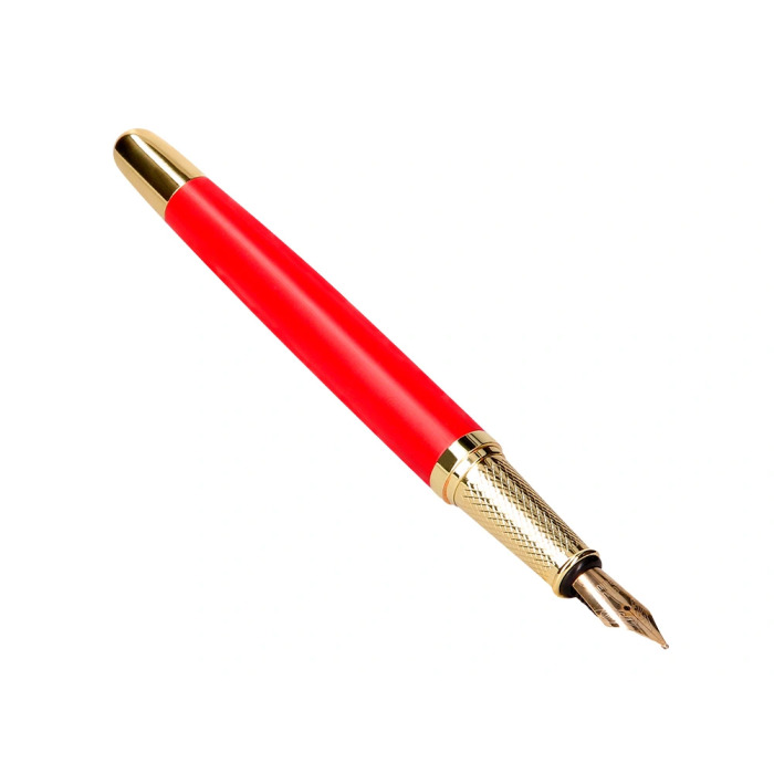 Belius Passion D'or Pluma Estilográfica Aluminio Cepillado Rojo Dorado Tinta Azul Caja Diseño M 10