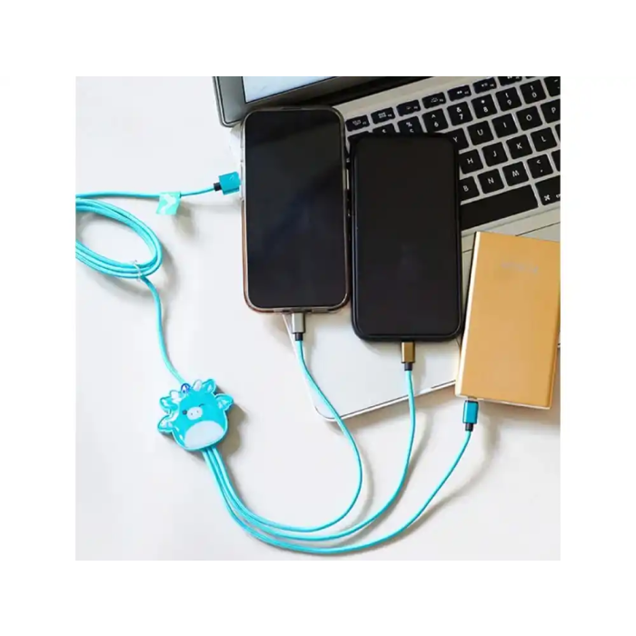 Wondee Cable de Carga 3 en 1 Squishmallows Tatiana 1.2 m - Micro USB, USB-C, Lightning - Carga Rápida y Trenzado