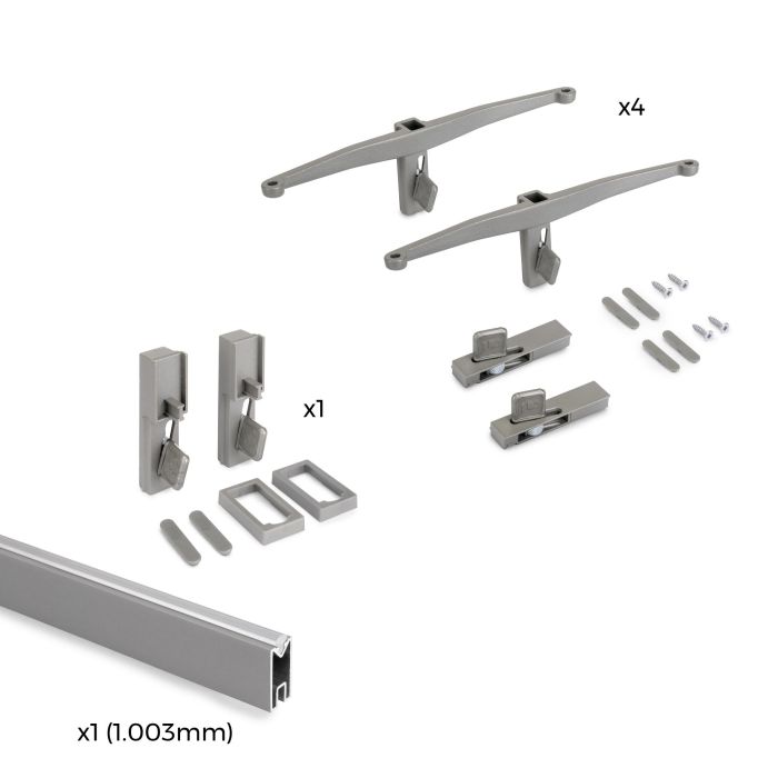 Emuca Kit de soportes para 4 estantes de madera y 1 barra de colgar de longitud 1m Zero, Aluminio y Zamak y Plástico, Pintado color gris piedra 3 Emuca Kit de soportes para 4 estantes de madera y 1 barra de colgar de longitud 1m Zero, Aluminio y Zamak y Plástico, Pintado color gris piedra 3