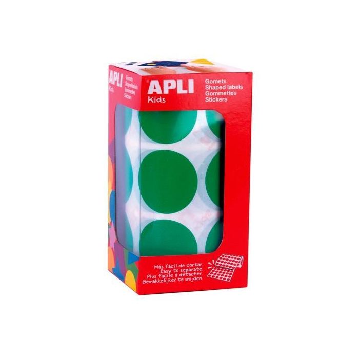 Apli Gomets Redondos XL 33 mm Verde -Rollo 708 Unidades-