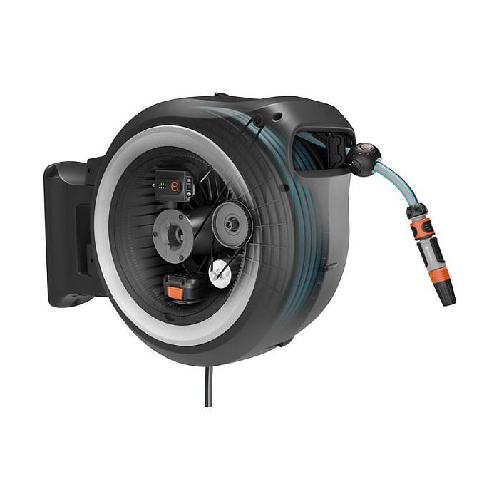 Gardena 18642-55 Enrollador de Manguera a Batería PowerRoll XL P4A solo, 35m, 18V 2