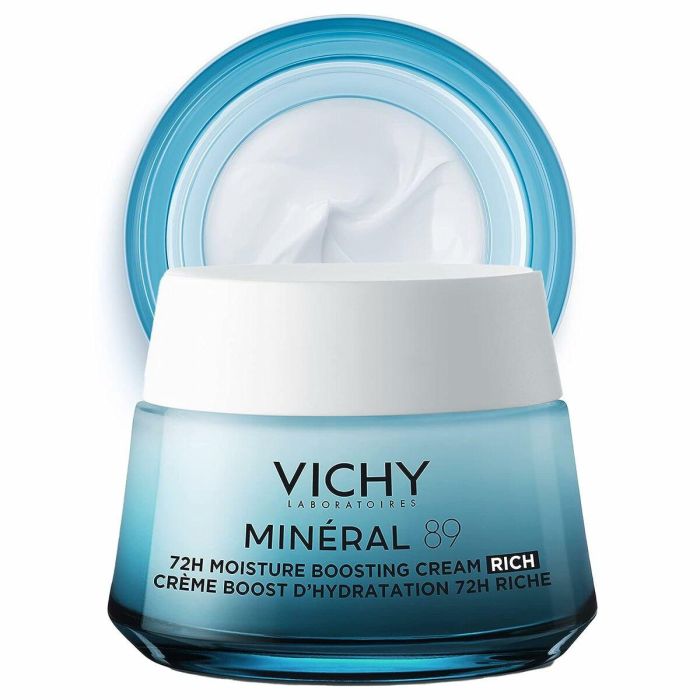 Vichy MINÉRAL 89 Crema Hidratante Facial Rica 72H para Piel Seca Sensible, Restaura Barrera Hídrica con Ácido Hialurónico 50 ml