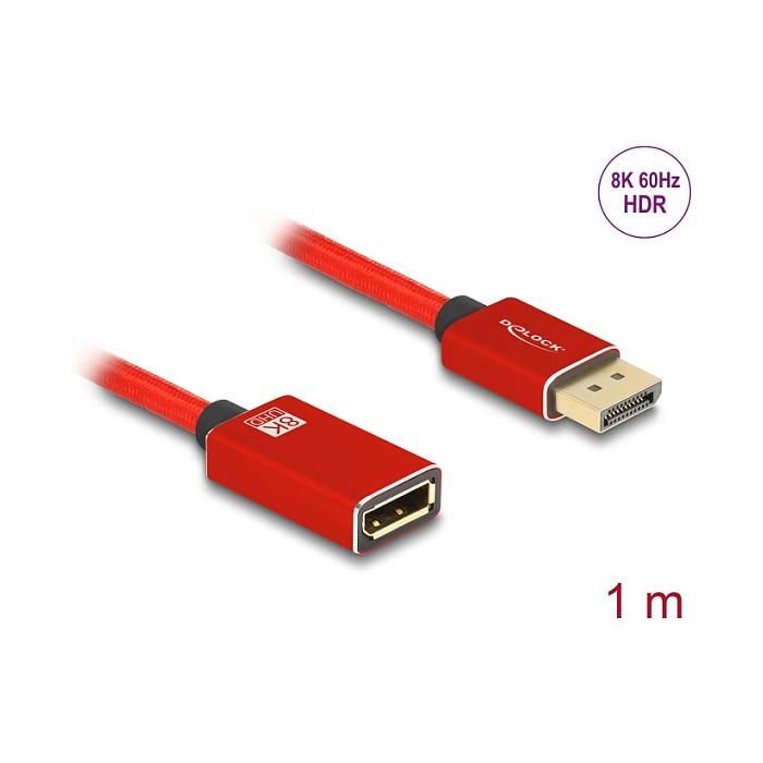 DeLOCK 81081 Cable de extensión DisplayPort 8K (7680x4320) 60 Hz 240 Hz HDR 1 m Macho a Hembra, Rojo, Metálico, DisplayPort 1.4, DSC 1.2 1