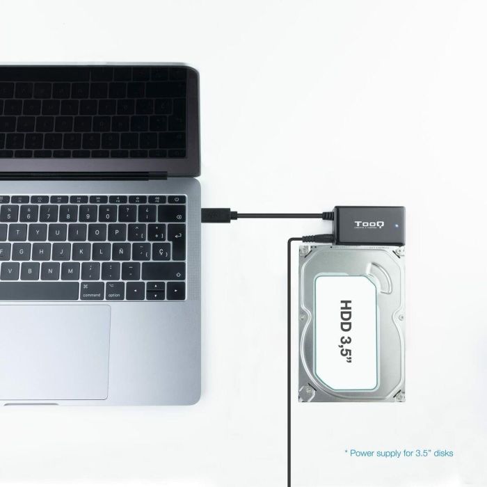TooQ TQHDA-02C Adaptador USB-C a SATA para Discos Duros SSD/HDD 2.5" y 3.5" USB 3.1 Gen1 5Gbps Negro, compatible SATA I/II/III. 16