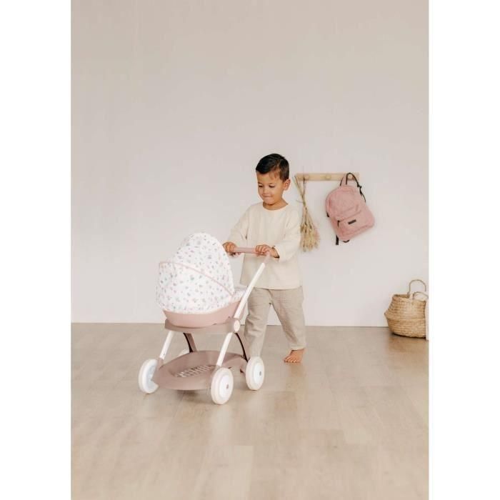 Cochecito de paseo para muñeca Baby Nurse - Smoby - Con capazo y capota de plástico - Rosa y blanco 2