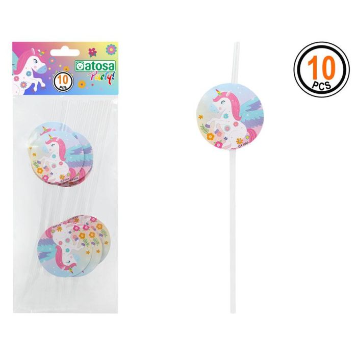 Set de 10 Pajillas Unicornio Multicolor 10 cm con Decoración