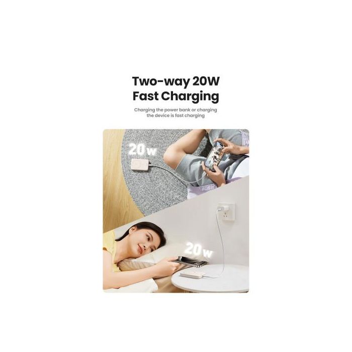 UGREEN 25208 Batería Externa 10000 mAh Cargador Inalámbrico Beige para iPhone 12-15 Series, Carga Rápida PD 20W 9