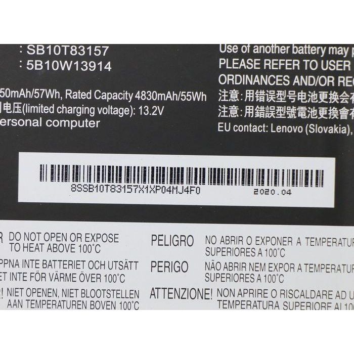 Lenovo Internal lithium-ion battery, 57Wh capacity, 11.52V voltage, compatible with Lenovo ThinkPad P53S models. 5 Lenovo Internal lithium-ion battery, 57Wh capacity, 11.52V voltage, compatible with Lenovo ThinkPad P53S models. 5