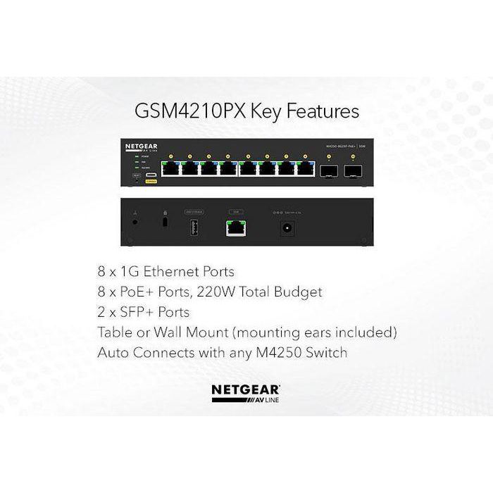 NETGEAR GSM4210PX-100EUS Switch Gigabit Ethernet Gestionado PoE+ 220W 8 Puertos 13